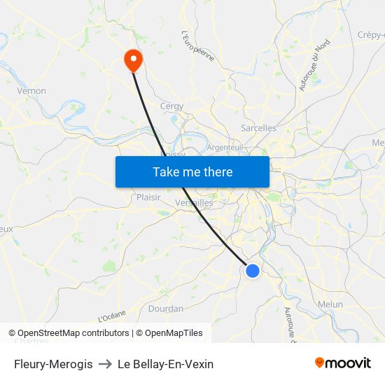 Fleury-Merogis to Le Bellay-En-Vexin map