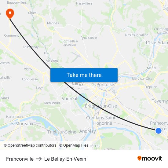 Franconville to Le Bellay-En-Vexin map