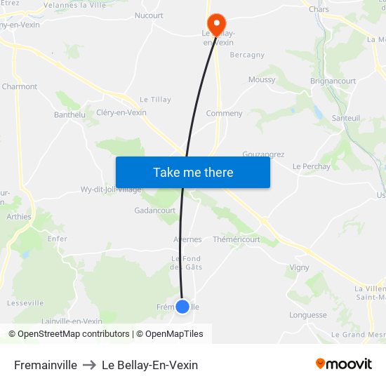 Fremainville to Le Bellay-En-Vexin map