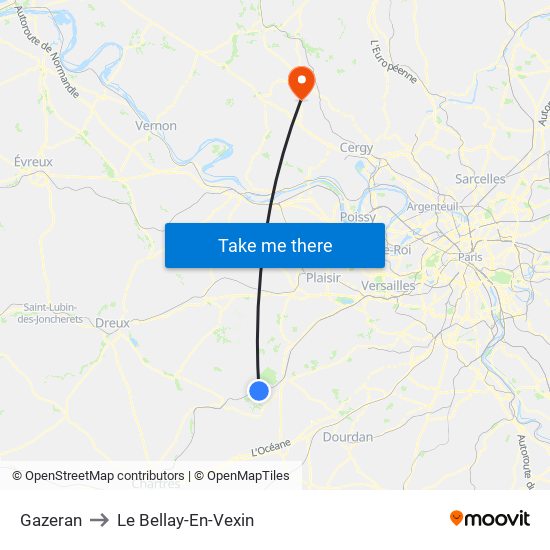 Gazeran to Le Bellay-En-Vexin map