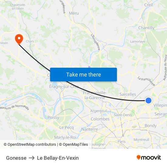 Gonesse to Le Bellay-En-Vexin map