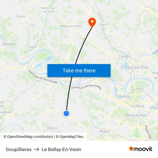 Goupillieres to Le Bellay-En-Vexin map