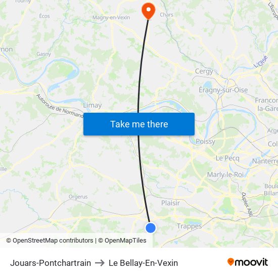 Jouars-Pontchartrain to Le Bellay-En-Vexin map