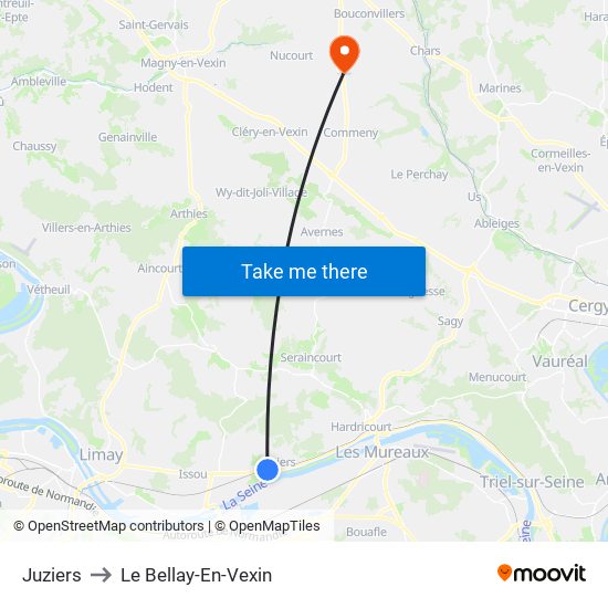 Juziers to Le Bellay-En-Vexin map