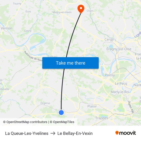 La Queue-Les-Yvelines to Le Bellay-En-Vexin map