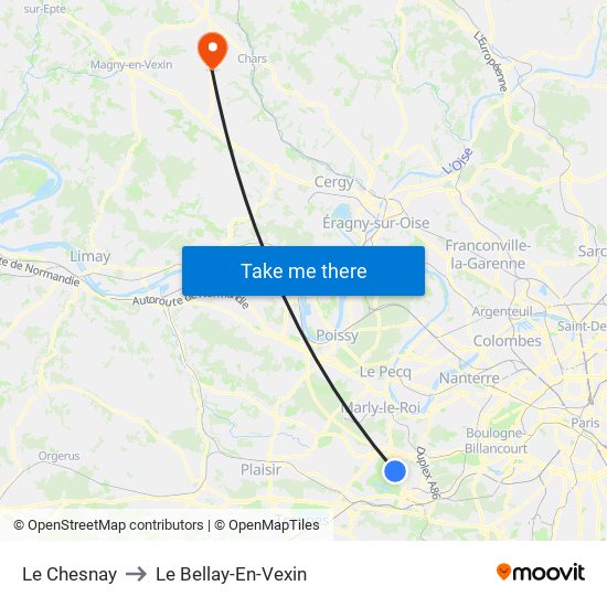 Le Chesnay to Le Bellay-En-Vexin map