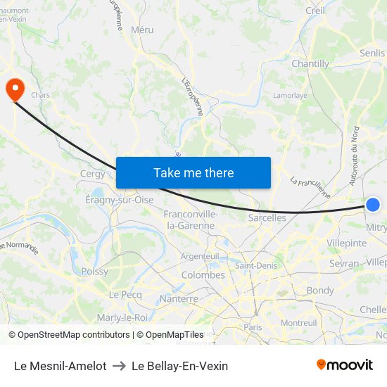 Le Mesnil-Amelot to Le Bellay-En-Vexin map