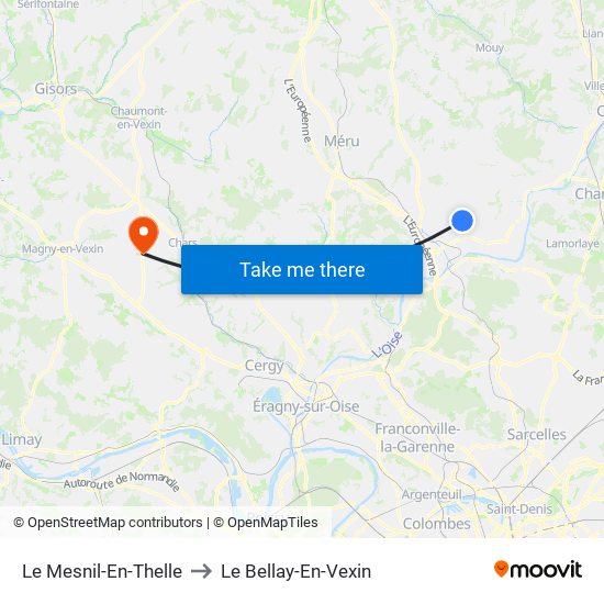 Le Mesnil-En-Thelle to Le Bellay-En-Vexin map