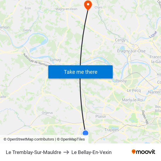 Le Tremblay-Sur-Mauldre to Le Bellay-En-Vexin map