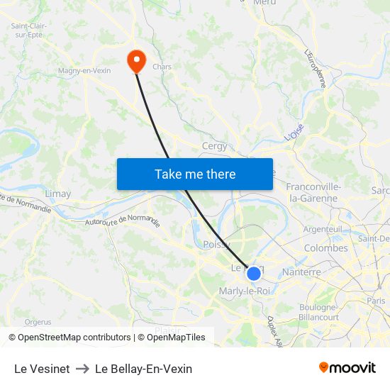 Le Vesinet to Le Bellay-En-Vexin map