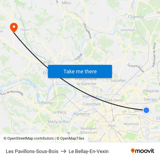 Les Pavillons-Sous-Bois to Le Bellay-En-Vexin map