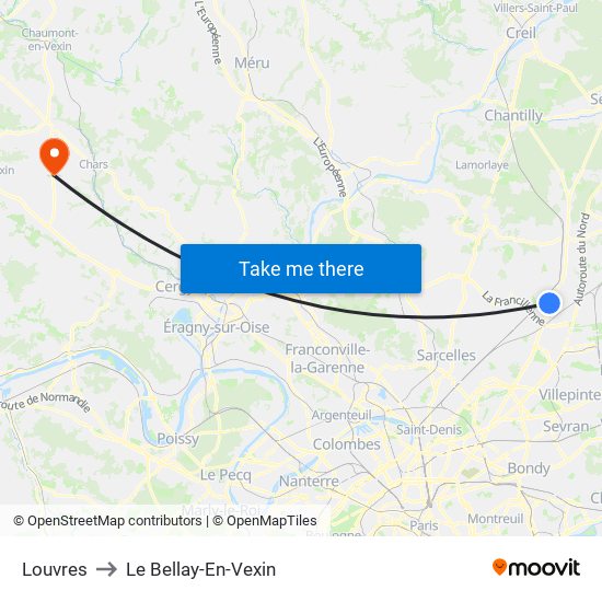 Louvres to Le Bellay-En-Vexin map