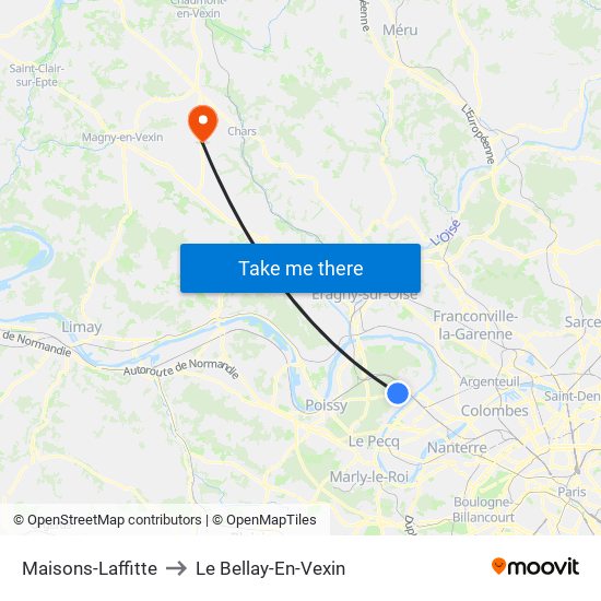 Maisons-Laffitte to Le Bellay-En-Vexin map