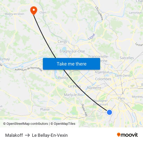 Malakoff to Le Bellay-En-Vexin map