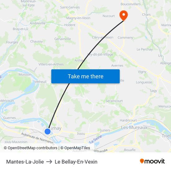 Mantes-La-Jolie to Le Bellay-En-Vexin map