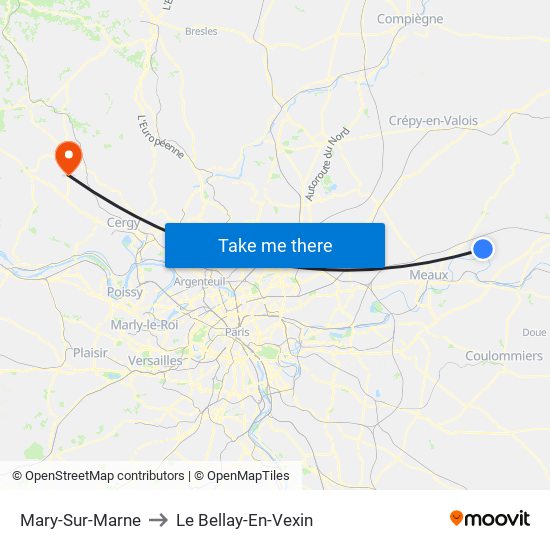 Mary-Sur-Marne to Le Bellay-En-Vexin map