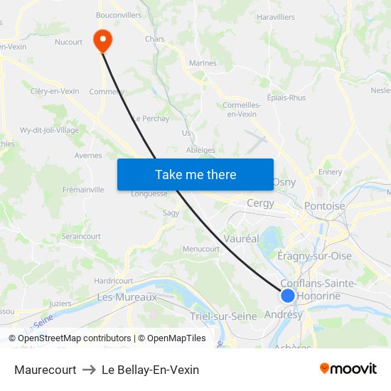 Maurecourt to Le Bellay-En-Vexin map