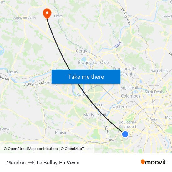 Meudon to Le Bellay-En-Vexin map