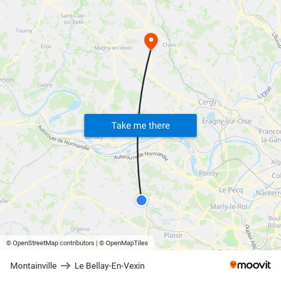 Montainville to Le Bellay-En-Vexin map