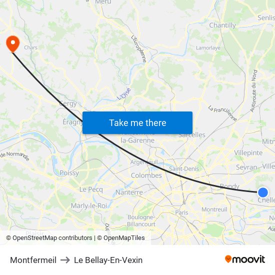 Montfermeil to Le Bellay-En-Vexin map