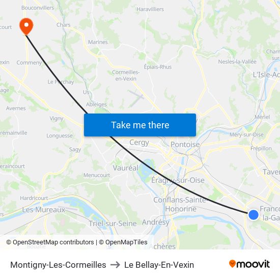 Montigny-Les-Cormeilles to Le Bellay-En-Vexin map