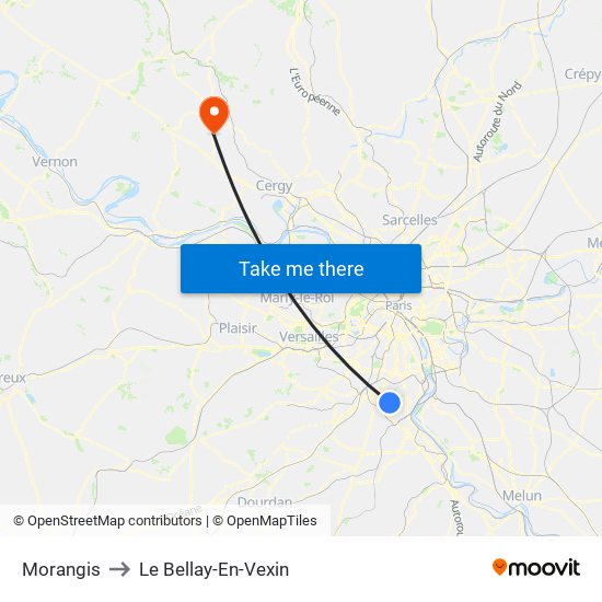 Morangis to Le Bellay-En-Vexin map