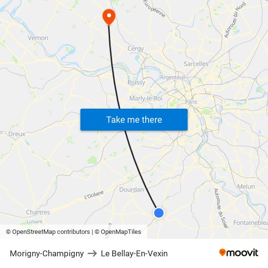 Morigny-Champigny to Le Bellay-En-Vexin map