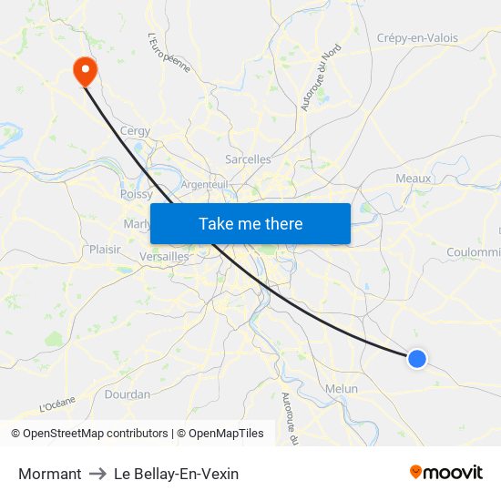Mormant to Le Bellay-En-Vexin map