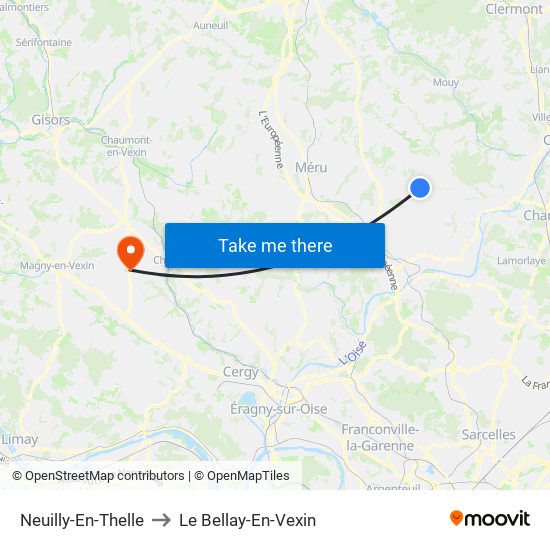 Neuilly-En-Thelle to Le Bellay-En-Vexin map