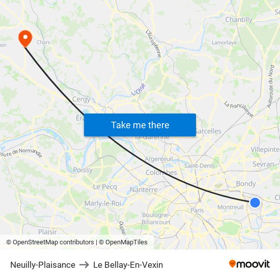 Neuilly-Plaisance to Le Bellay-En-Vexin map