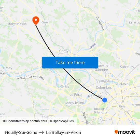 Neuilly-Sur-Seine to Le Bellay-En-Vexin map
