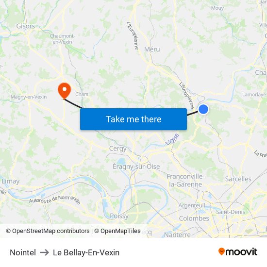 Nointel to Le Bellay-En-Vexin map