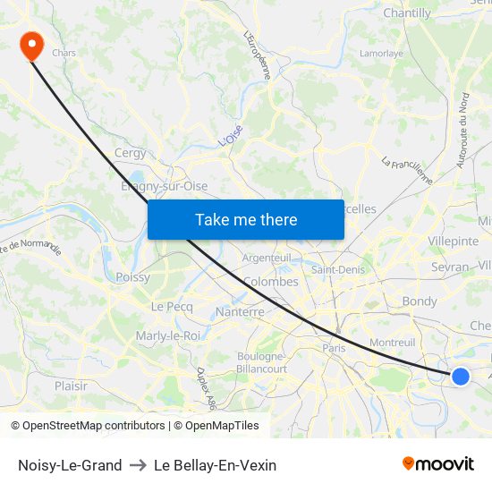 Noisy-Le-Grand to Le Bellay-En-Vexin map