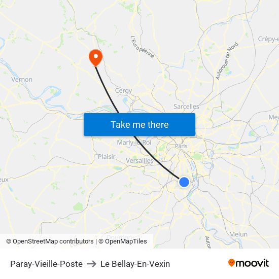 Paray-Vieille-Poste to Le Bellay-En-Vexin map