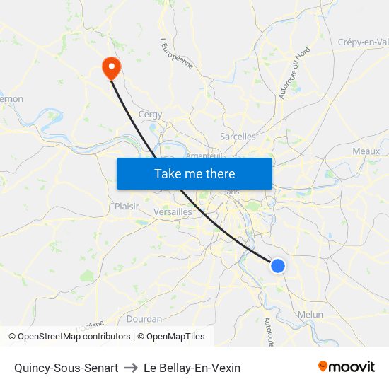 Quincy-Sous-Senart to Le Bellay-En-Vexin map
