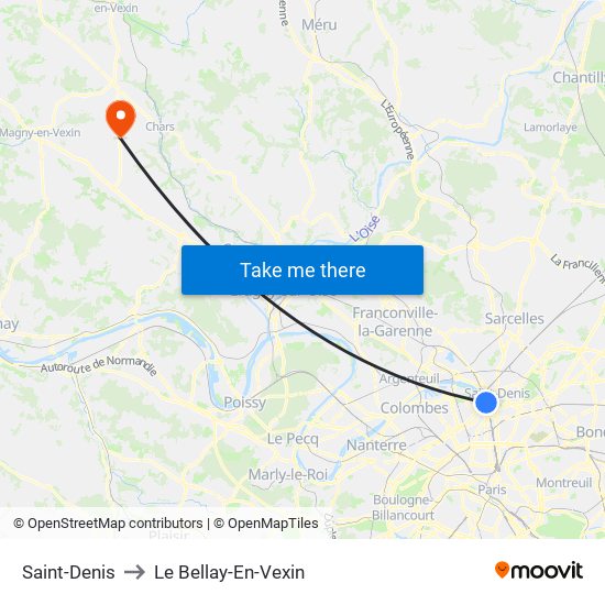 Saint-Denis to Le Bellay-En-Vexin map