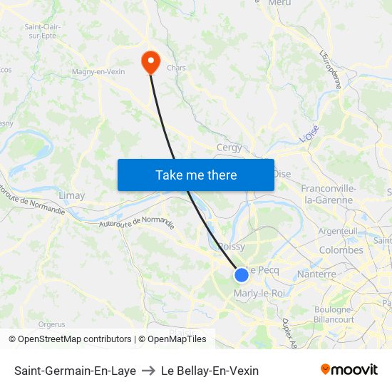 Saint-Germain-En-Laye to Le Bellay-En-Vexin map