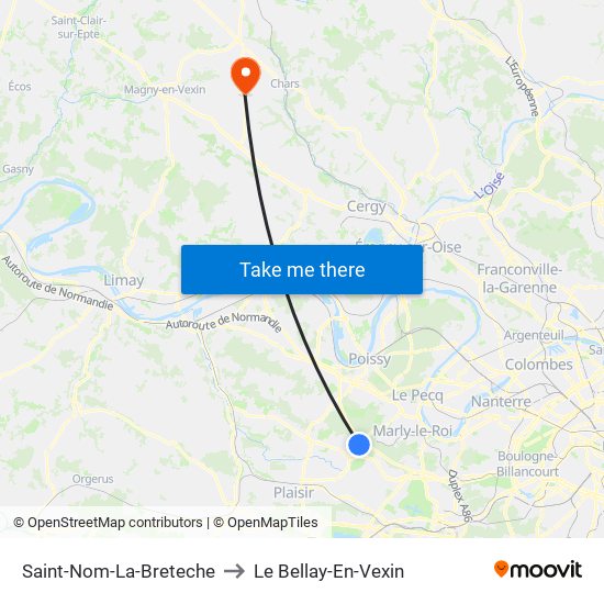 Saint-Nom-La-Breteche to Le Bellay-En-Vexin map