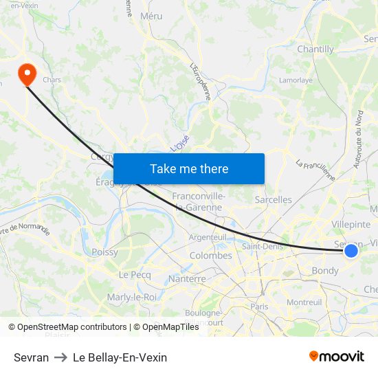 Sevran to Le Bellay-En-Vexin map