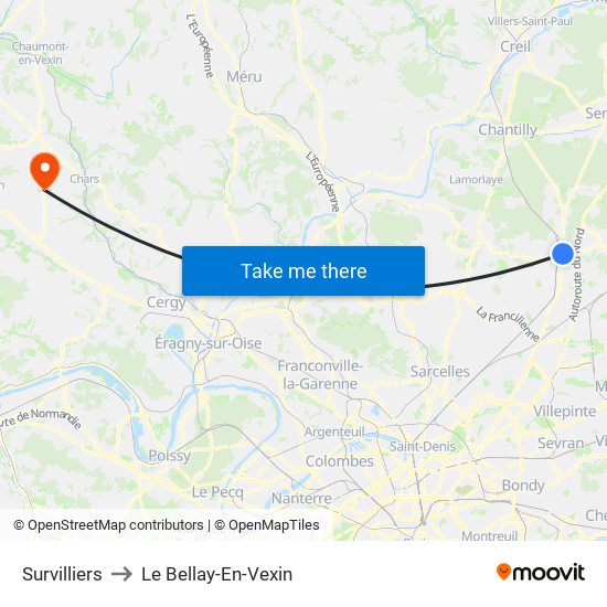 Survilliers to Le Bellay-En-Vexin map