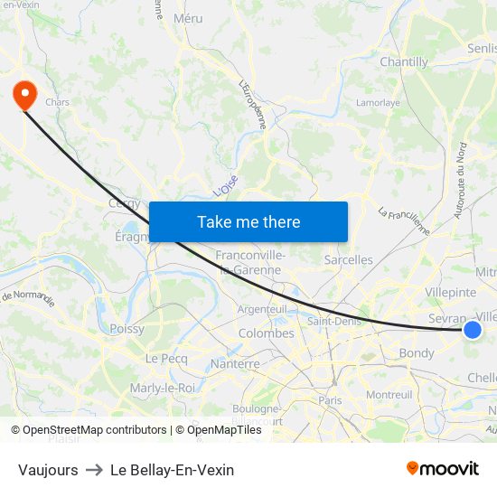 Vaujours to Le Bellay-En-Vexin map