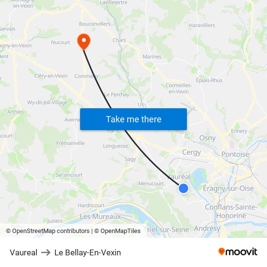 Vaureal to Le Bellay-En-Vexin map