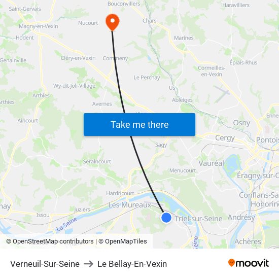 Verneuil-Sur-Seine to Le Bellay-En-Vexin map