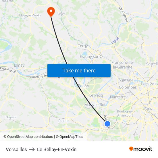 Versailles to Le Bellay-En-Vexin map