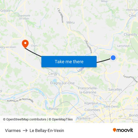 Viarmes to Le Bellay-En-Vexin map