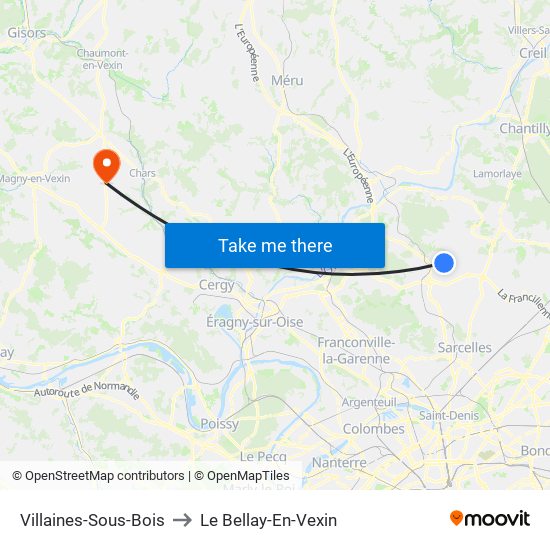 Villaines-Sous-Bois to Le Bellay-En-Vexin map