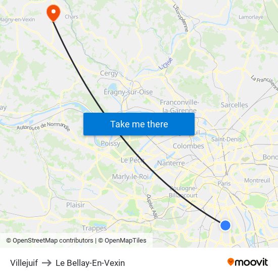 Villejuif to Le Bellay-En-Vexin map