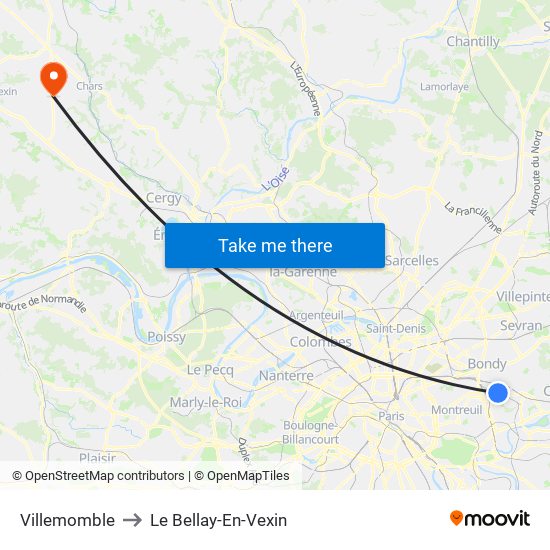 Villemomble to Le Bellay-En-Vexin map