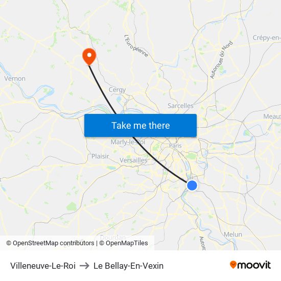 Villeneuve-Le-Roi to Le Bellay-En-Vexin map