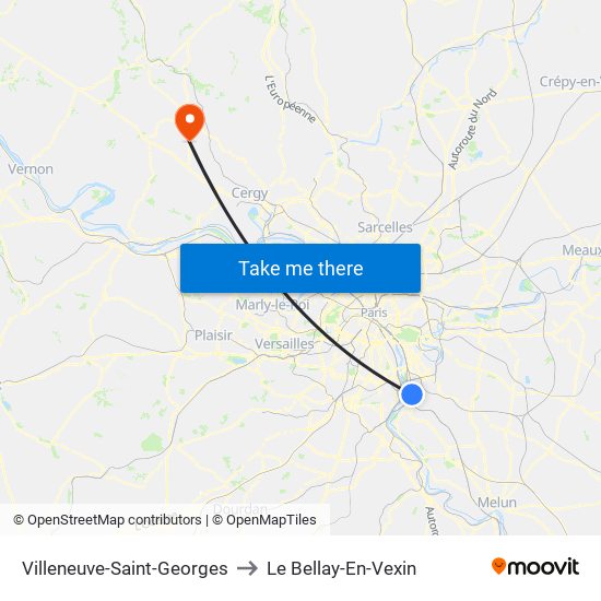 Villeneuve-Saint-Georges to Le Bellay-En-Vexin map